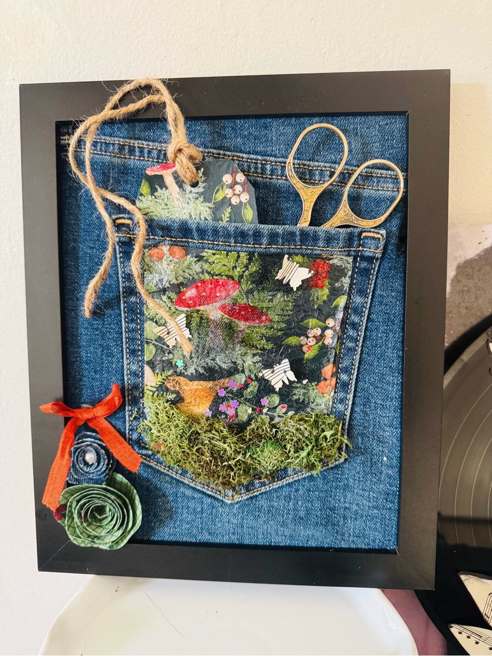 Denim Mushroom & moss Pocket Wall Art